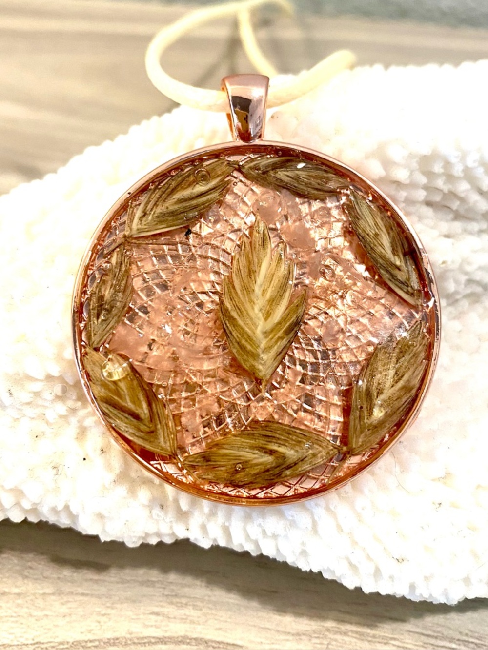 57. Rose Gold and sea oats Resin Pendant Necklace
